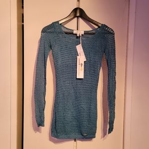 BNWT Lacoste + Malandrino Teal crochet knit long sleeve.